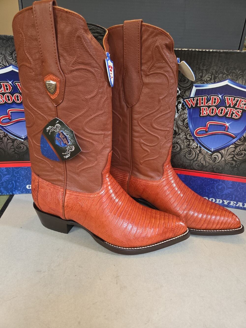 WILD WEST COGNAC 3X-TOE GENUINE TEJU LIZARD WESTERN COWBOY BOOT 11.5 (EE)